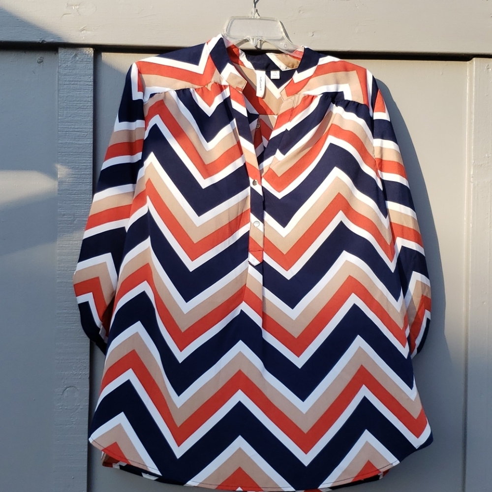 Tacera | Orange and navy blouse size 3x